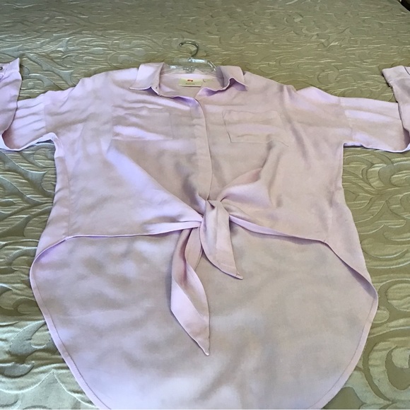 Pale pink blouse, small, Maeve by ANTHROPOLOGY, long sleeve with roll-up tab - Picture 3 of 12